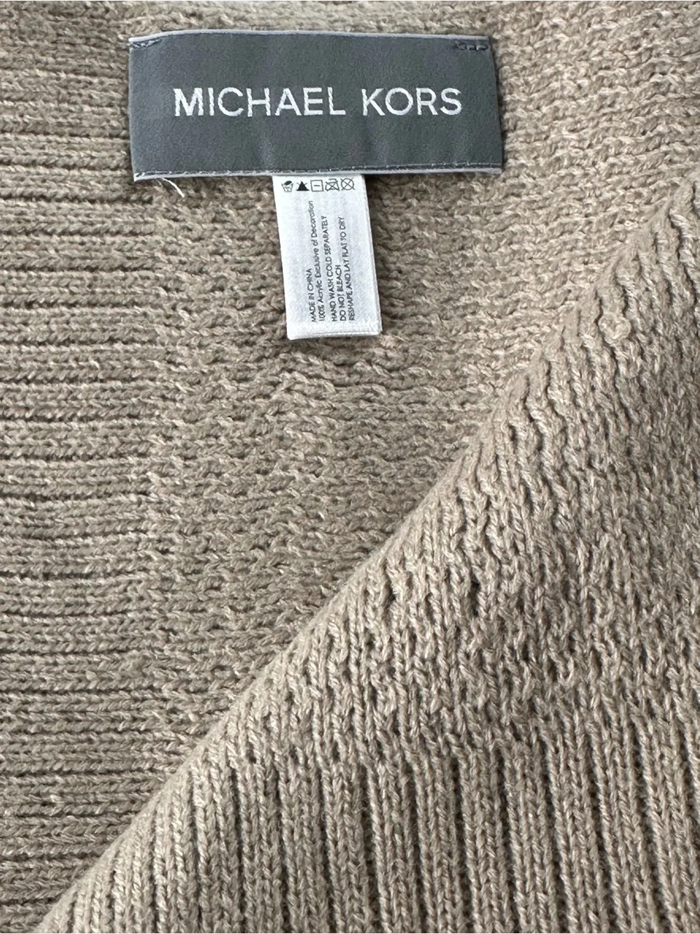 Michael Kors Taupe Textured Knit Logo Scarf NWT
